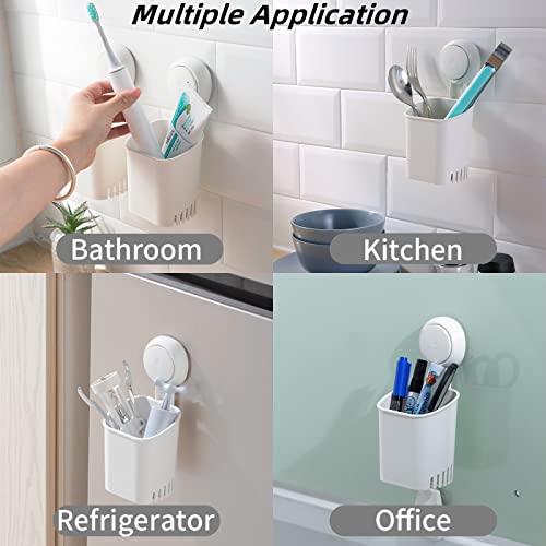 LEVERLOC Powerful Suction Toothbrush Holder, Removable Drill-Free Wall Shower Holder for Toothbrush, Toothpaste, Razor, Self-draining Suction Cup in Shower, Kitchen Tableware Organizer, White, 2 Pack - Image 3