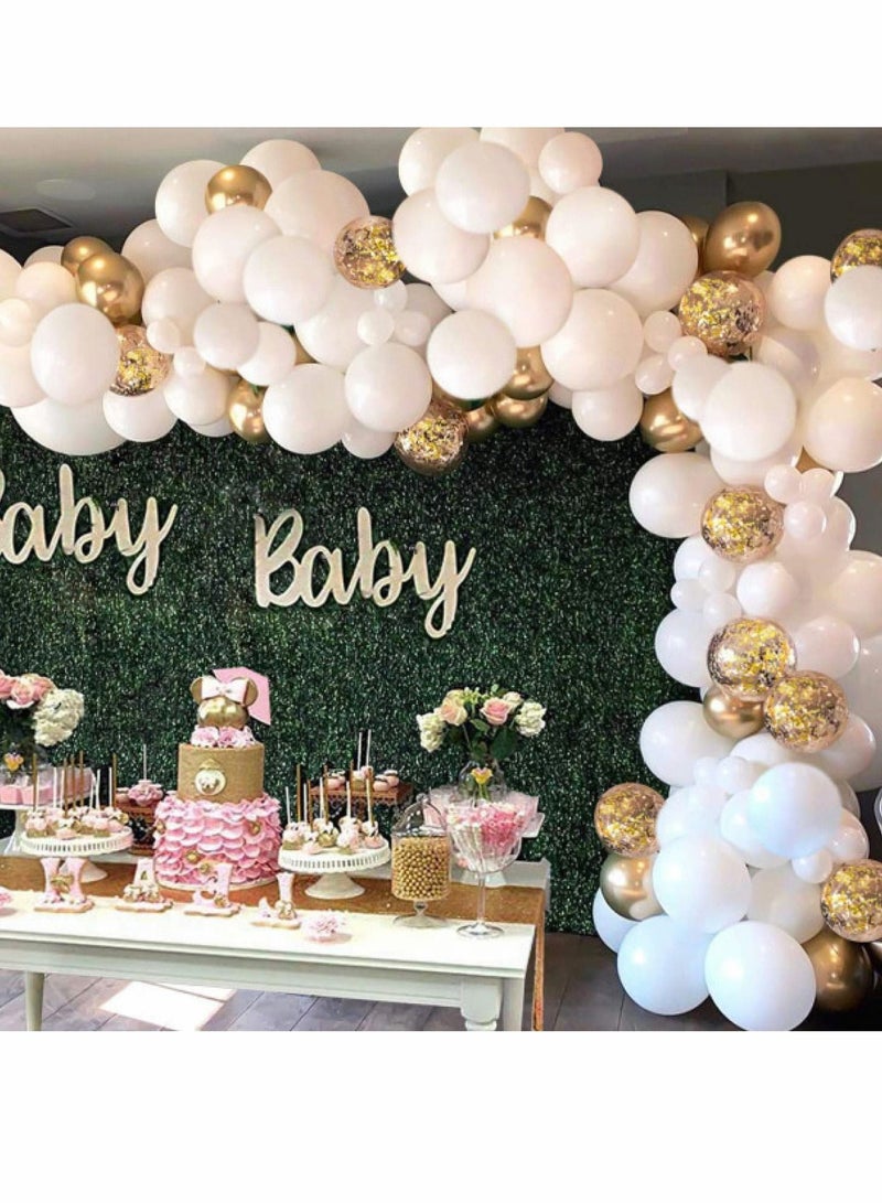KASTWAVE 124 Pieces White Balloon Arch Garland Kit, KASTWAVE White and Gold Confetti Latex Balloons for Baby Shower Wedding Birthday Graduation Anniversary Bachelorette Party Background Decorations - Image 1
