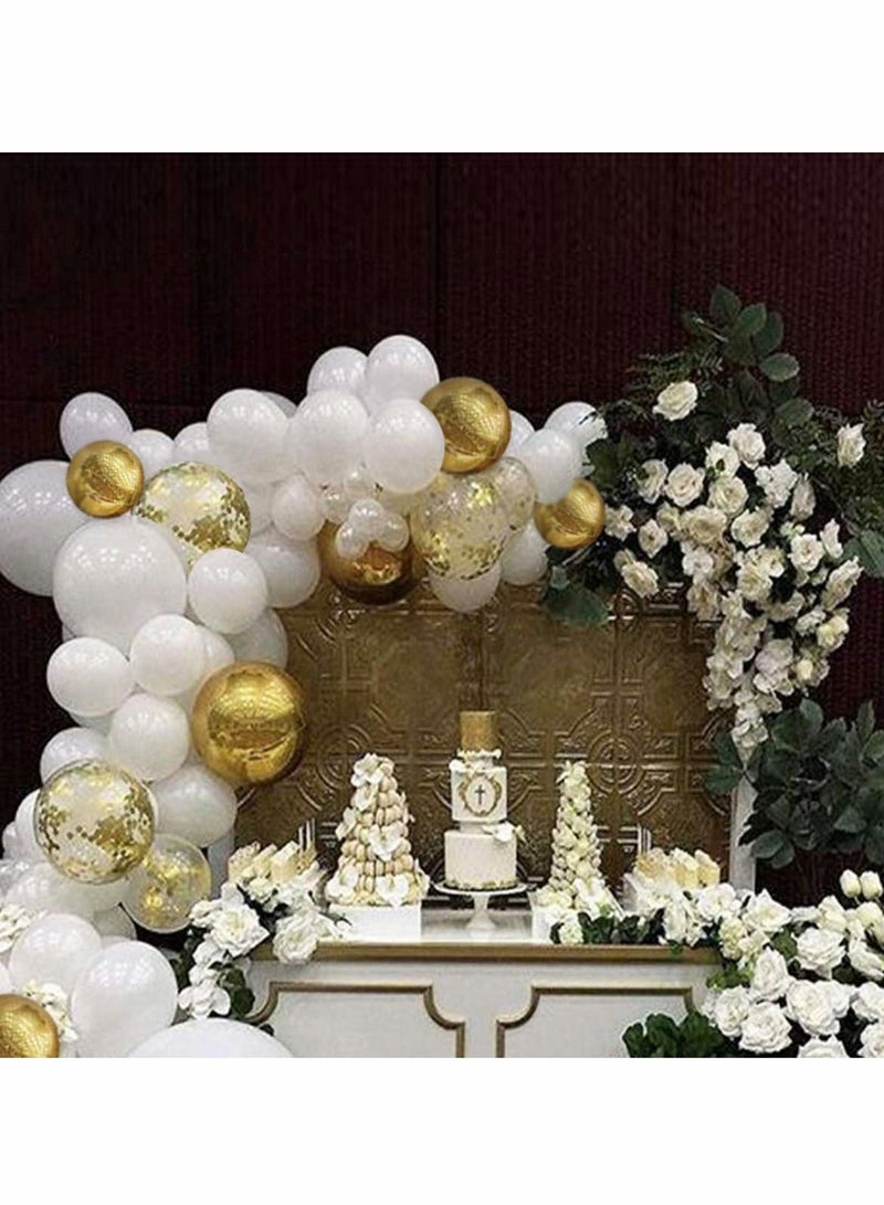 KASTWAVE 124 Pieces White Balloon Arch Garland Kit, KASTWAVE White and Gold Confetti Latex Balloons for Baby Shower Wedding Birthday Graduation Anniversary Bachelorette Party Background Decorations - Image 4