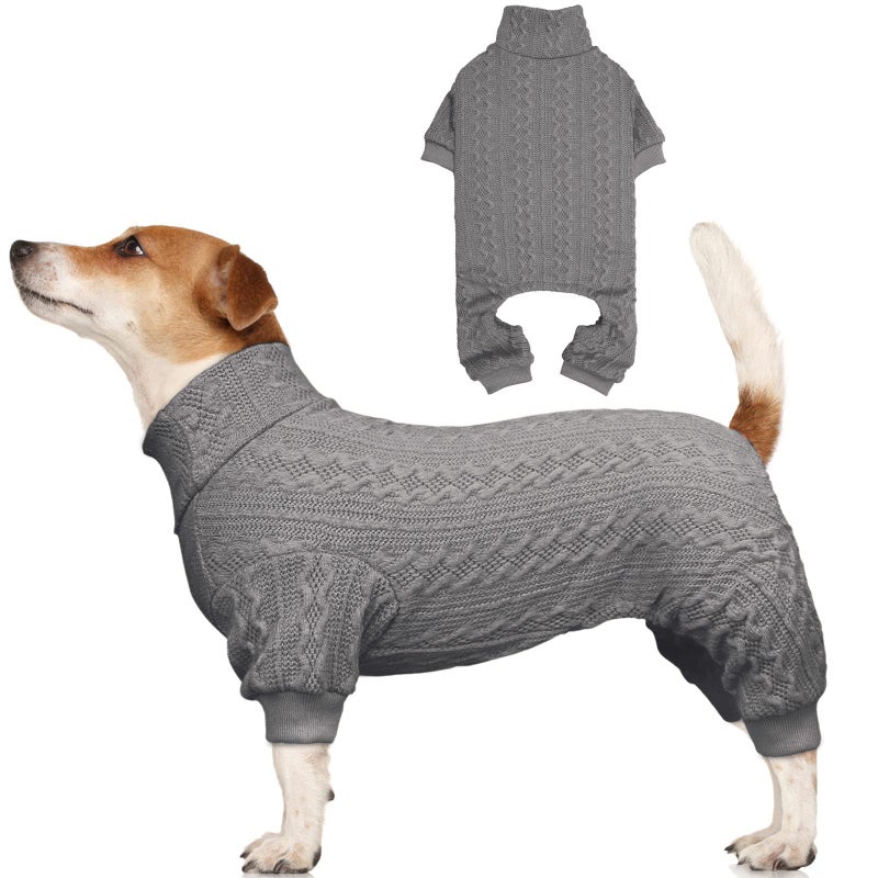 Jamktepat Dog Sweaters for Large Dogs Turtleneck Knitted Pet Clothes Solid Color Puppy Sweater Warm Dog Sweater(Grey&L) - Image 1