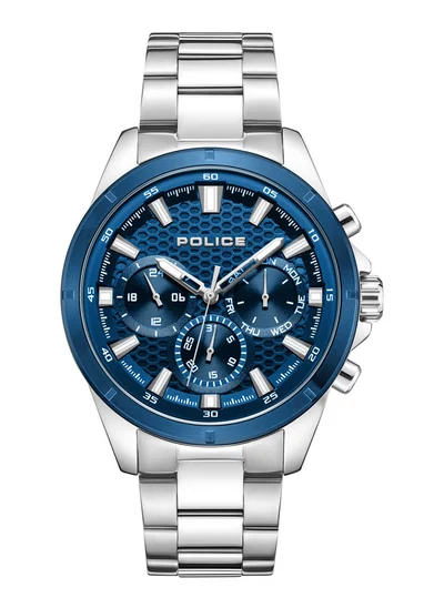 بوليس Men's Motion Men's 45mm Multifunction Watch with Navy Blue Dial, Honeycomb Texture & 316L Stainless Steel Bracelet