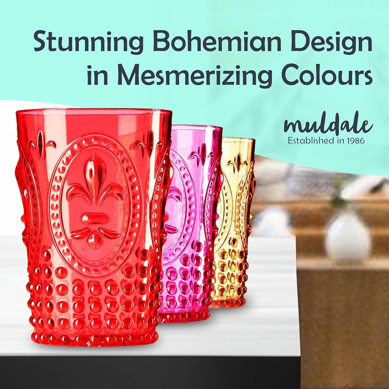 Muldale Vintage Plastic Drinking Glasses Set of 6  Colored Acrylic Party Highball Tumblers 135oz  Boho Stackable Unbreakable Pool Glasses for Adults  BPA Free - Image 2