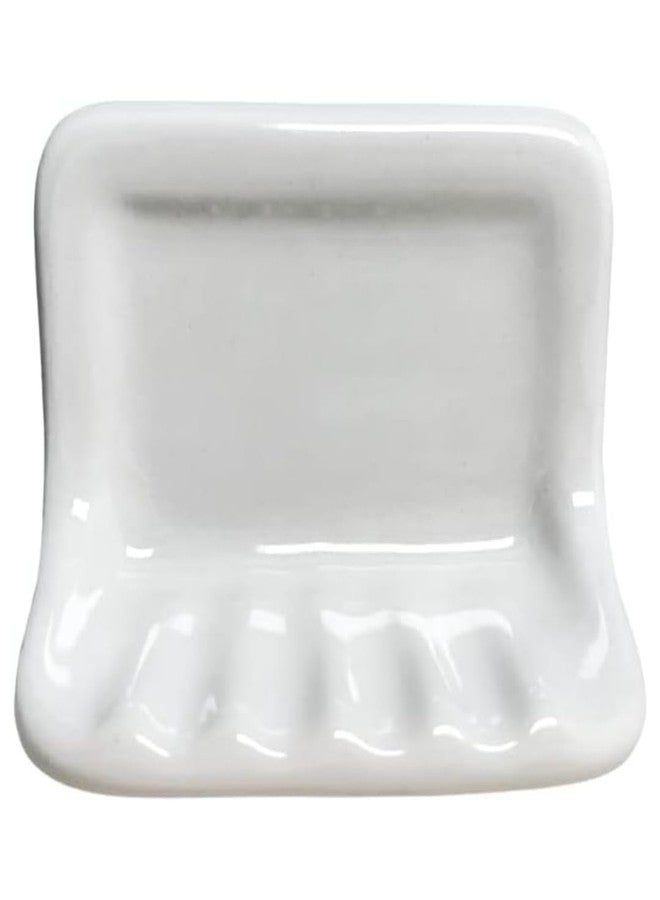 Tenedos White Glazed Ceramic Soap Dish Holder for Bathroom Wall - Bathroom Accessory Kit, Not for Flat Surface Installation, Mount with Tile Adhesion - Image 1