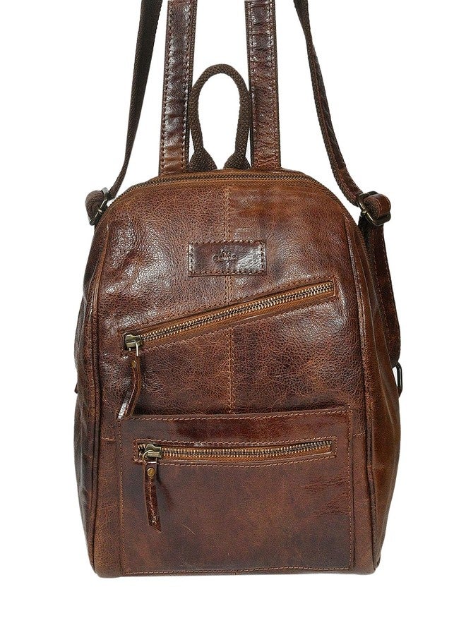 Celtic Vintage Brown Leather Mini Backpack with Multiple Pockets & Adjustable Straps - Image 3
