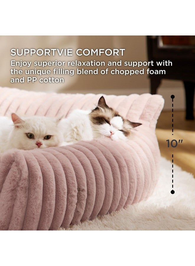 بيد شور أريكة قطط لطيفة من Bedsure للحيوانات الأليفة - أريكة قطط منفوشة من صوف مخملي ناعم ممتاز، سرير قطط منفوش مع غطاء قابل للإزالة والغسل، كرسي قطط داعم للقطط الداخلية، 24 بوصة، وردي خدود - Image 3