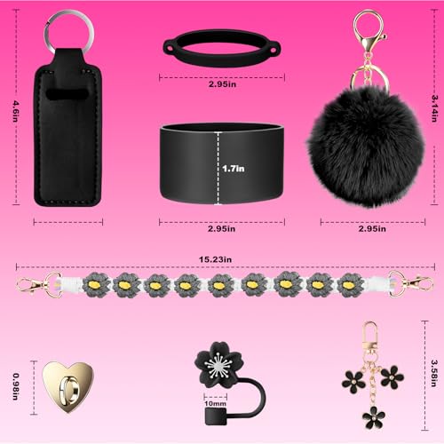 Mity rain Cup Accessories for Stanley Cup 30oz 40oz Tumbler with Handle, Including Water Bottle Handle Strap, Chapstick Holder, Boot, Keychain Charms, Straw Topper Cover Cap for Stanley (Black) - Image 4