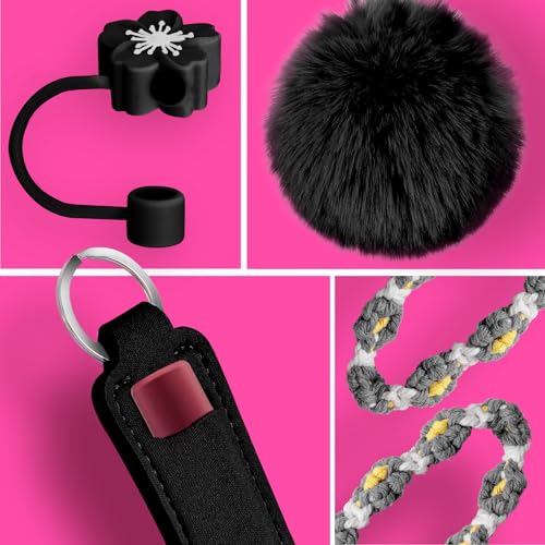 Mity rain Cup Accessories for Stanley Cup 30oz 40oz Tumbler with Handle, Including Water Bottle Handle Strap, Chapstick Holder, Boot, Keychain Charms, Straw Topper Cover Cap for Stanley (Black) - Image 5
