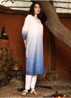  قصة Women's Soft Pink & Navy Blue Ombre Floret Kurta Set  - Image 3