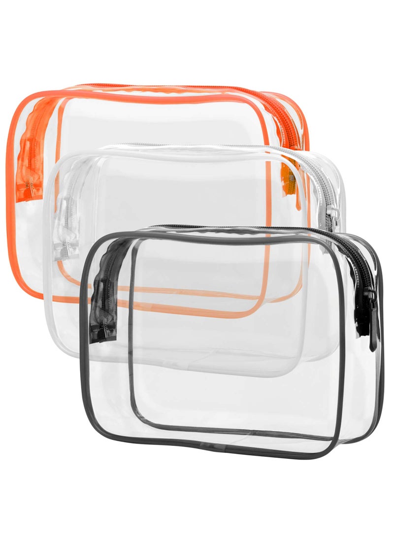 Packism - PACKISM Clear Toiletry Bag - 3 Pack TSA Approved Toiletry Bag Quart Size Bag, Travel Makeup Cosmetic Bag for Women Men, Carry on Airport Airline Compliant Bag, Black, White, Orange - Image 1