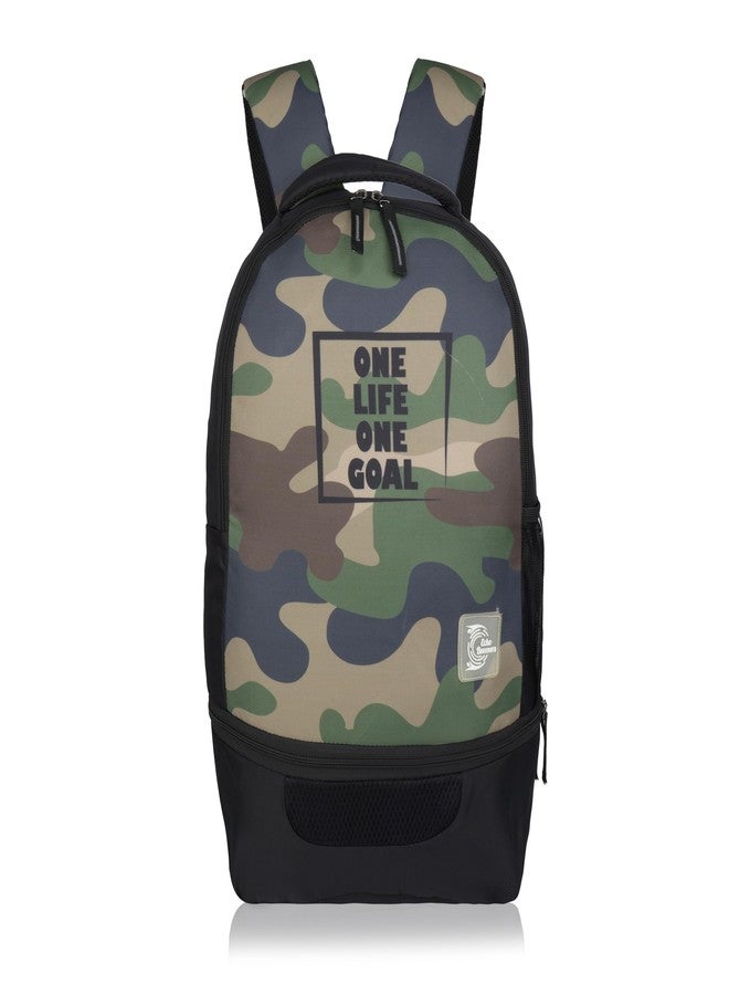 Echo Boomers One Life One Goal Army Backpack with Football Compartment - School, College & Sports Bag - Durable Black Backpack for Students & Young Athletes - Image 1