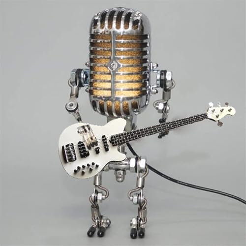Xmpmrb Vintage Microphone Guitar Robot Lamp, Music Gifts for Men, Cool Gifts for Music Lovers, Vintage Light Home Decor Nightstand Desk Lamp for Bedroom, Music Studio (White) - Image 1