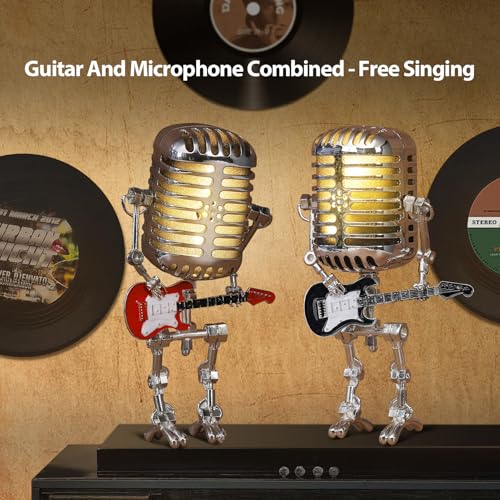 Xmpmrb Vintage Microphone Guitar Robot Lamp, Music Gifts for Men, Cool Gifts for Music Lovers, Vintage Light Home Decor Nightstand Desk Lamp for Bedroom, Music Studio (White) - Image 5