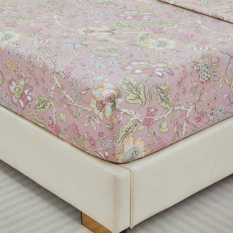 URBONUR Pink Floral Sheet Set King Size 4-Pieces 100% Cotton Percale Sheets for King Bed Shabby Vintage Flowers Bed Sheets King Soft Crisp Luxury Bedding Set, Deep Pocket Sheets - Image 5