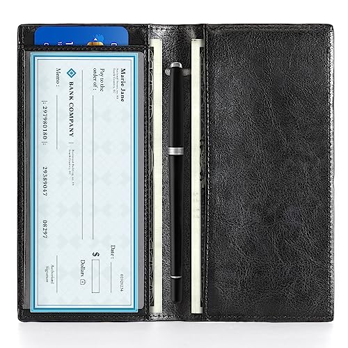 CoBak غلاف شيك بوك جلد فاخر من CoBak - مانع RFID، تصميم كلاسيكي، نحيف ومتين - مثالي للشيكات الشخصية والتجارية - Image 2