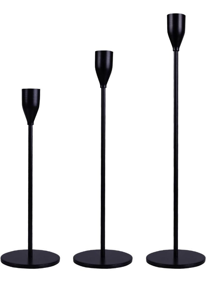 Candle Holder Black Candlestick Holders Set Of 3 For Taper Candles, Matte Metal Candle Holders For Wedding Anniversary Party Mother'S Day Dining Table Centerpiece Home Decoration