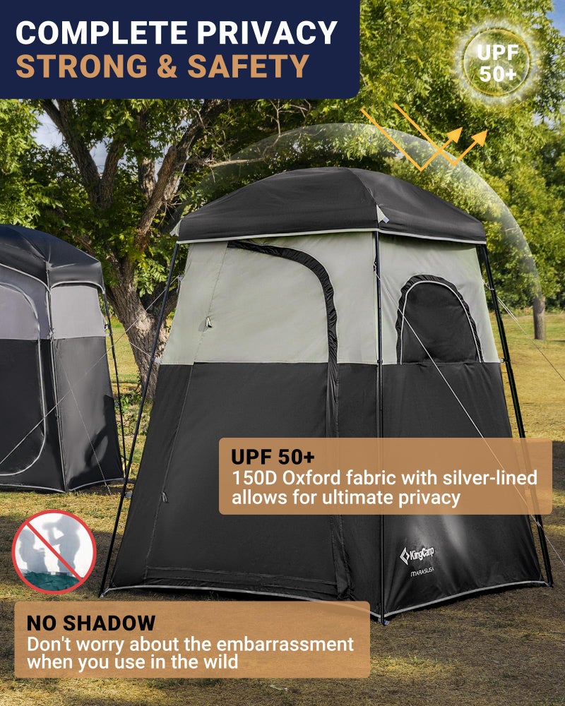 KingCamp Camping Shower Tent, Portable Outdoor Privacy Toilet & Changing Tent Windproof & Waterproof Easy Setup 1 or 2 Room Shelter with Shower Bag for Camping Hiking Beach - Image 5