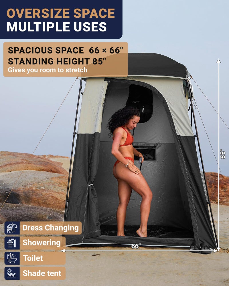 KingCamp Camping Shower Tent, Portable Outdoor Privacy Toilet & Changing Tent Windproof & Waterproof Easy Setup 1 or 2 Room Shelter with Shower Bag for Camping Hiking Beach - Image 3