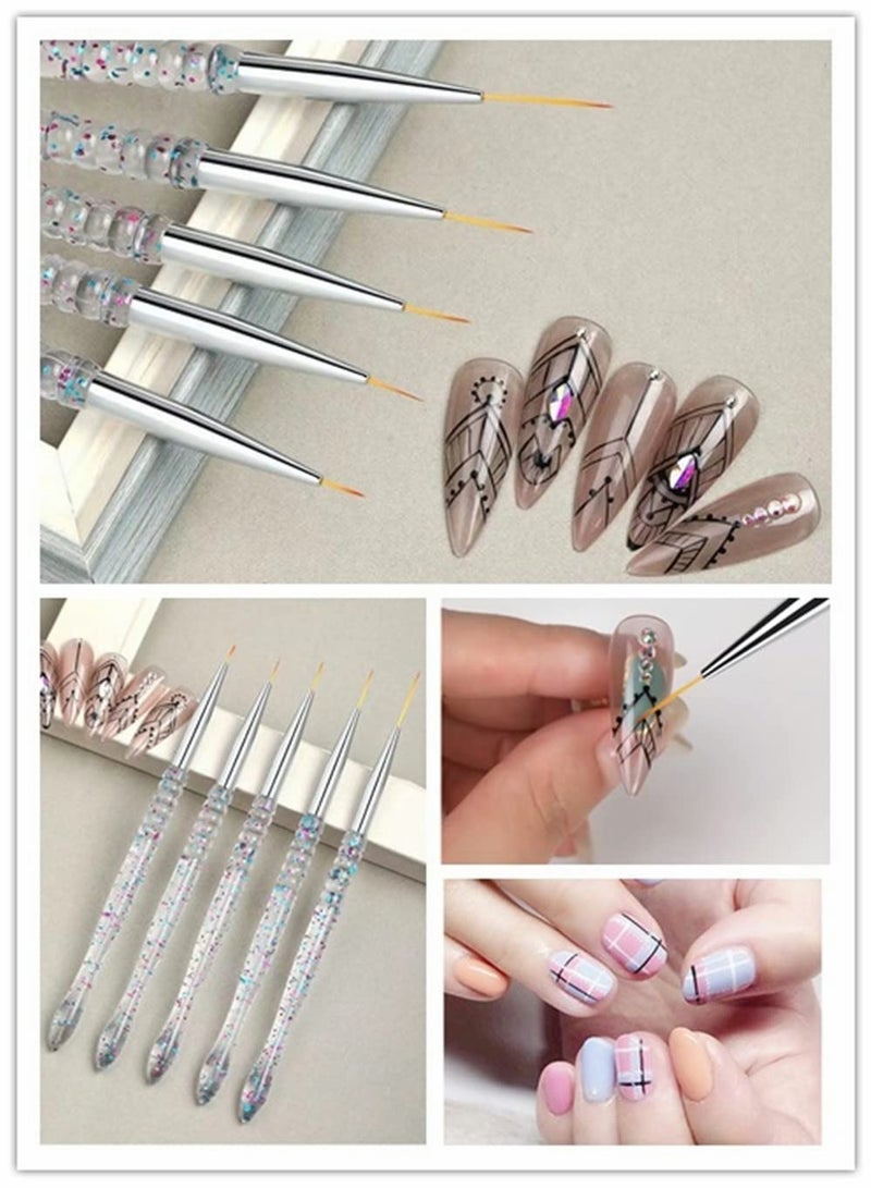 5Pcs Nail Art Liner Brushes Set - Professional Gel Polish Painting Tools for Salon & DIY Manicure at Home (Sizes: 7/9/11/15/20mm) - Image 3