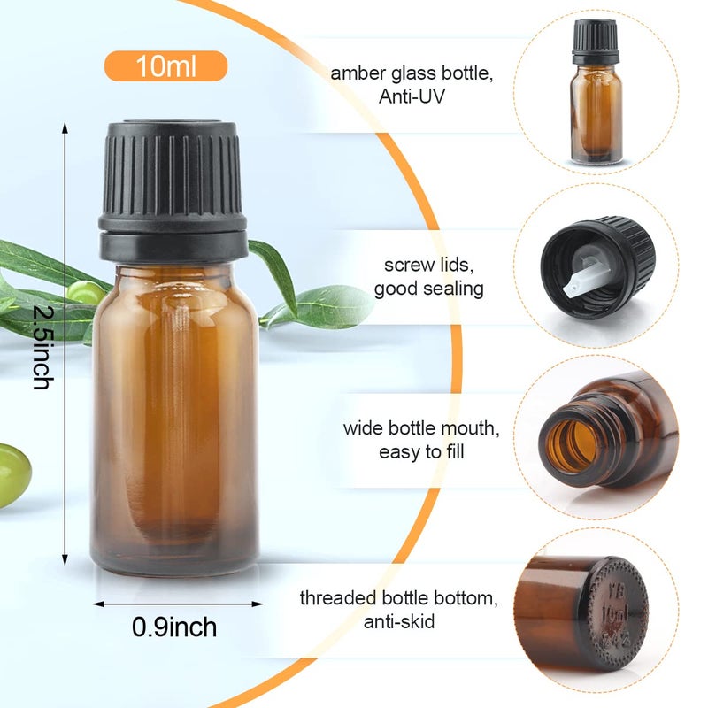 BOSMIOW 10 ml(1/3 oz) Sample Glass Bottles For Essential Oils 20 Pcs Empty Glass Dropper Vials With Orifice Reducers For DIY Perfume Aromatherapy Fragrance Cosmetic Oils (amber) - Image 2