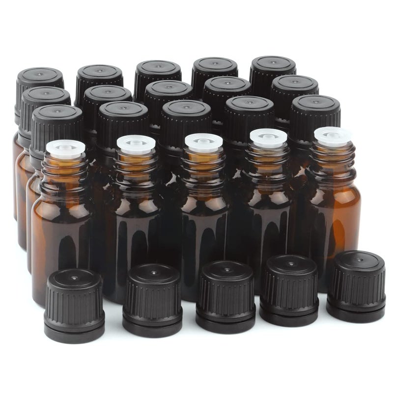 BOSMIOW 10 ml(1/3 oz) Sample Glass Bottles For Essential Oils 20 Pcs Empty Glass Dropper Vials With Orifice Reducers For DIY Perfume Aromatherapy Fragrance Cosmetic Oils (amber) - Image 1