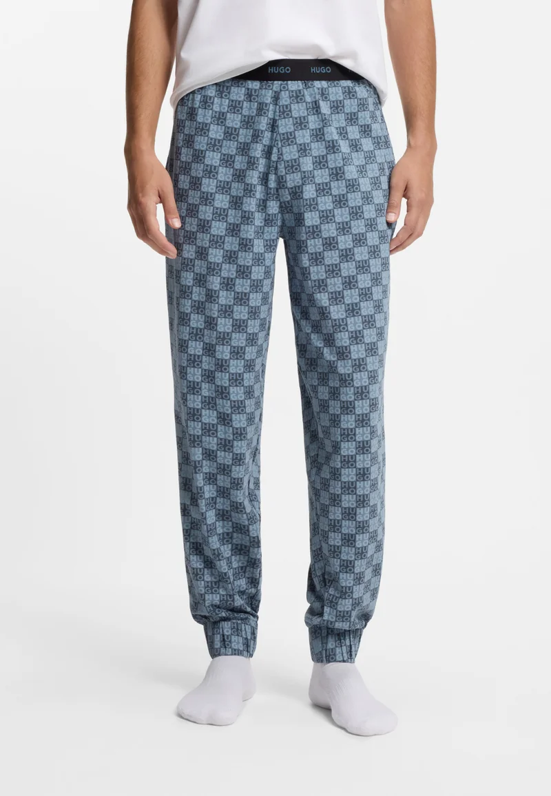 HUGO Stretch-cotton pyjama bottoms with stacked-logo print