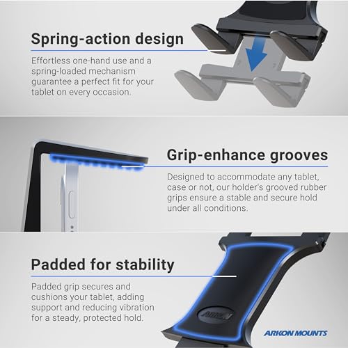 ARKON Mounts Slim-Grip Universal Tablet Holder | Grips Devices up to 18.4" in Screen Size | 4-Hole AMPS Pattern Compatible | Fits iPad, Samsung Tab, Google, Surface, and More | TAB001-AMPS - Image 4