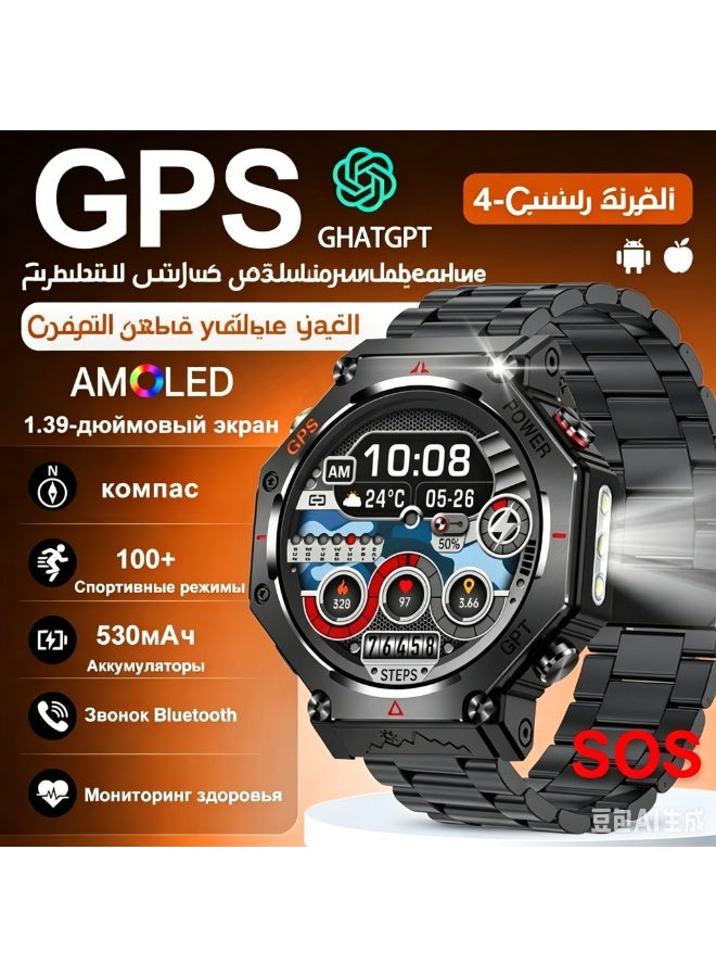 ساعة ذكية  بشاشة AMOLED مقاس 1.39 بوصة مع نظام تحديد المواقع العالمي1.39"AMOLED Smartwatch for Men women with GPS, Compass ,Bluetooth Calling,Flashlight, AI Voice Assistant, 107 Sport Modes, 3ATM Waterproof, Fashionable D (GPS) ومكالمات بلوتوث ومساعد صوتي بالذكاء الاصطناعي لنظامي Android/iOS - Image 1
