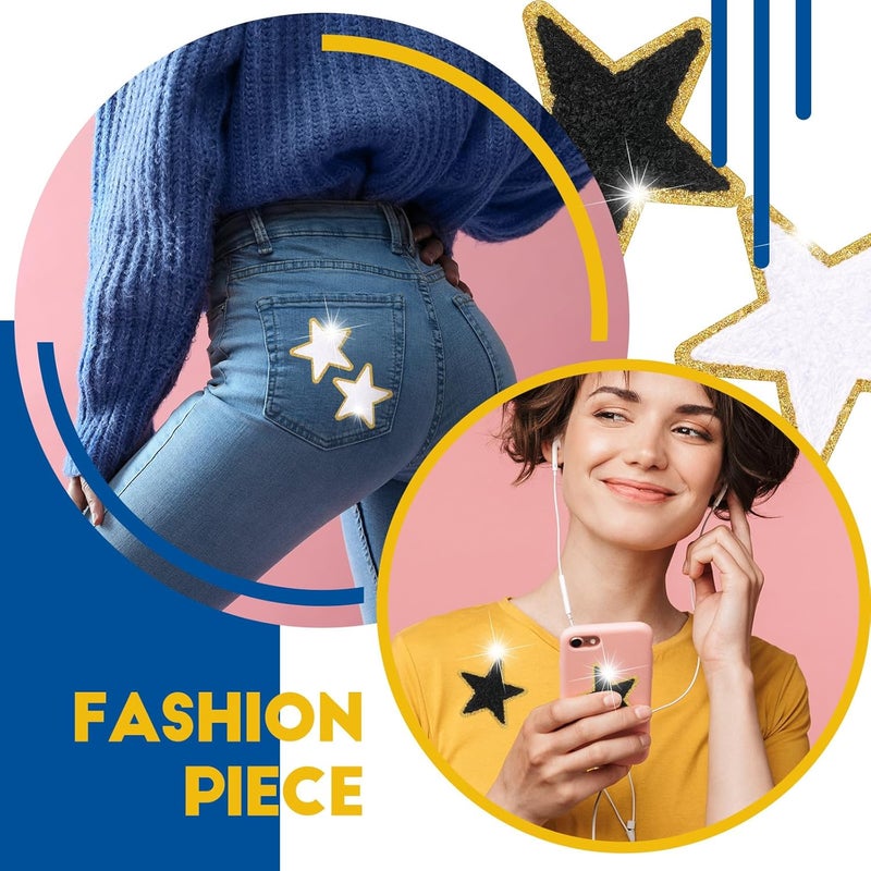 Jexine Jexine 32 Pieces Chenille Star Patches Self Adhesive Small Star Fabric Stickers Patches DIY Sewing Embroidered Appliques for Christmas Clothes Clothing 236 InchBlack White - Image 5