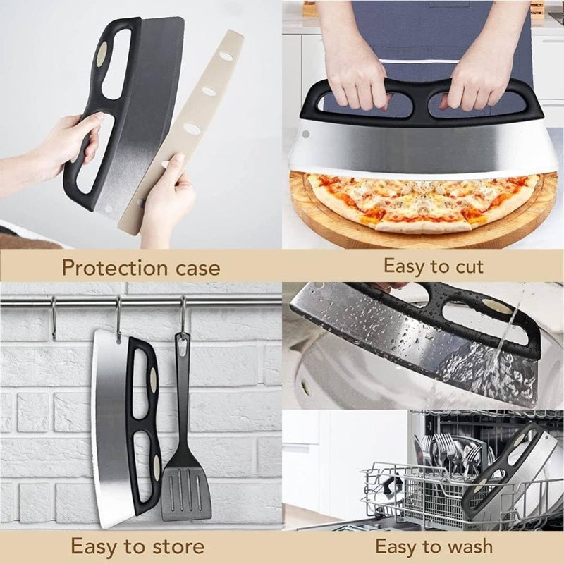 GION Stainless Steel Pizza Cutter Non Slip Ergonomic Handle Pizza Slicer Rocker with Protective Cover Kitchen Pizza Slicer for Cutting Pizza Vegetables Bread Cheese Meat 1Pcs - Image 2