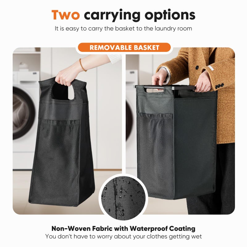 DUMOS Laundry Hamper with 3 Pull-Out Removable Sorter Bags, Movable Wheels, Freestanding Clothes Basket Organizer in Bathroom, 3 Ã— 10.6 Gal (120L) Capacity, Rustic Brown and Black - Image 2
