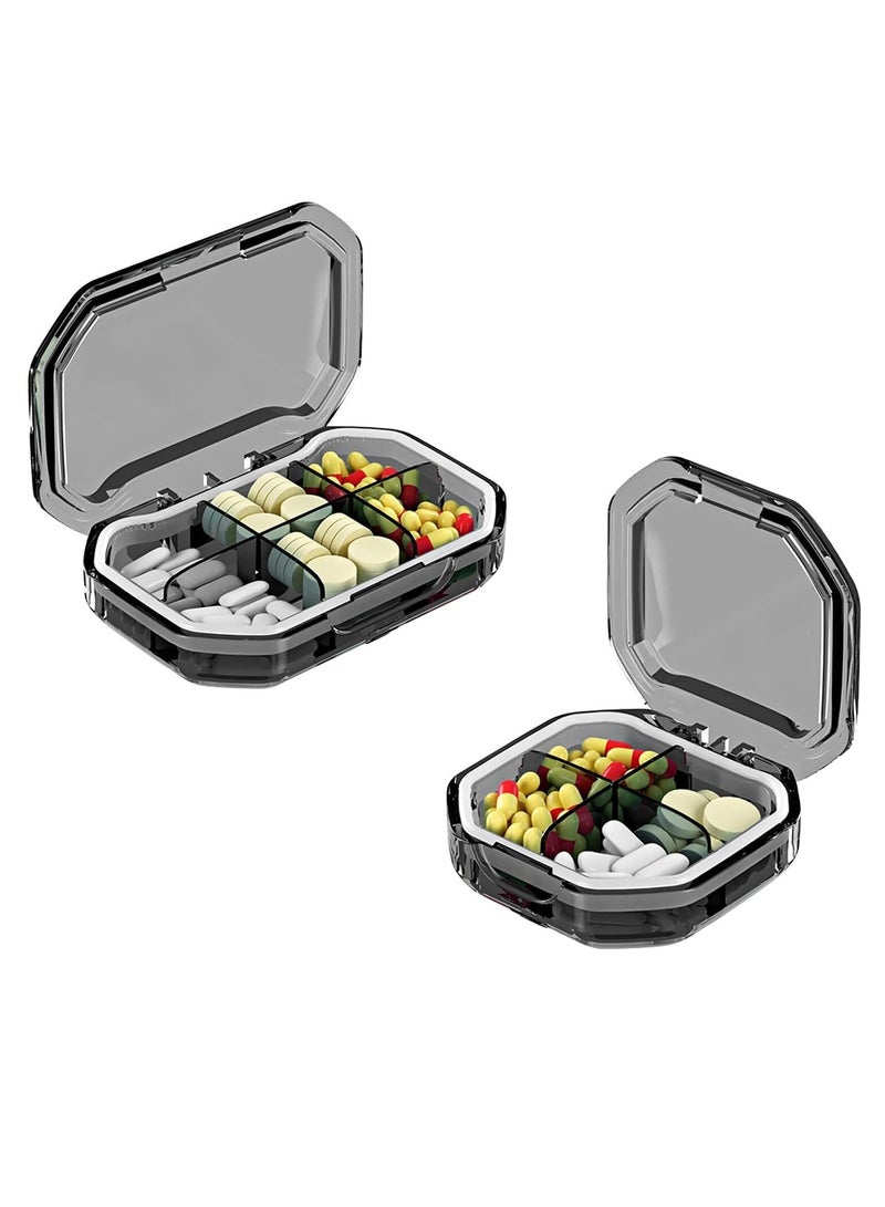 Pill Box 2 Pack Small Pill Organizer 6-Compartment+4-Compartment Medicine Box with Divided Design Waterproof and Moisture-Proof Compact and Portable Travel Pill Box Ideal for Travel Grey - Image 1