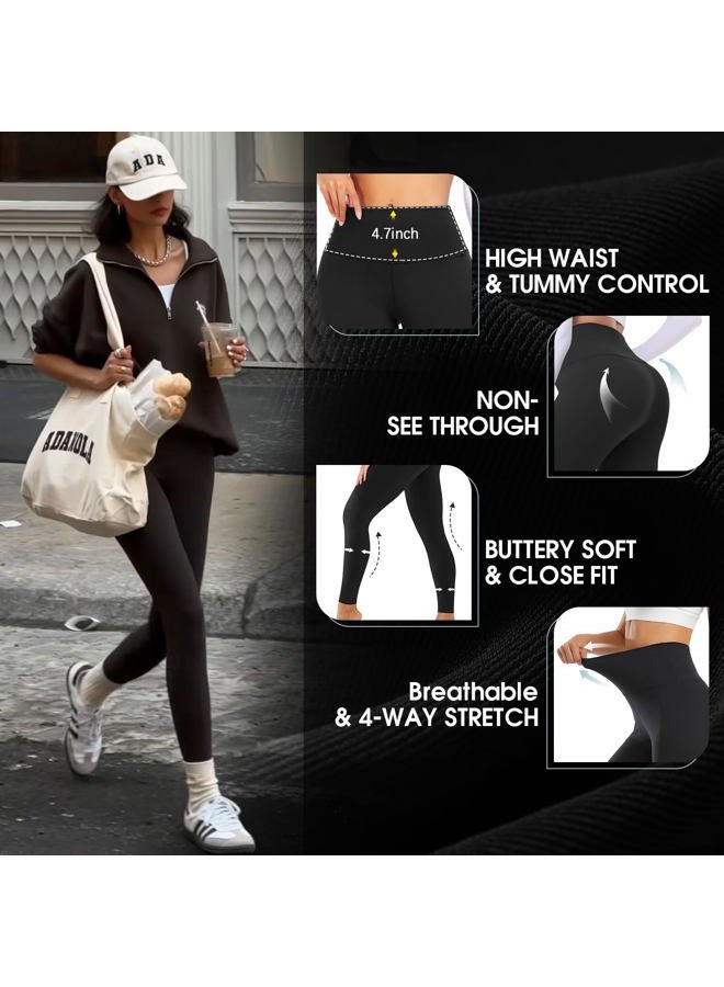 MoreFeel 4 Pack High Waisted Leggings for Women-Tummy Control Athletic Womens Running Cycling Yoga Workout Pants, 4 Pack Black, Large-X-Large - Image 2