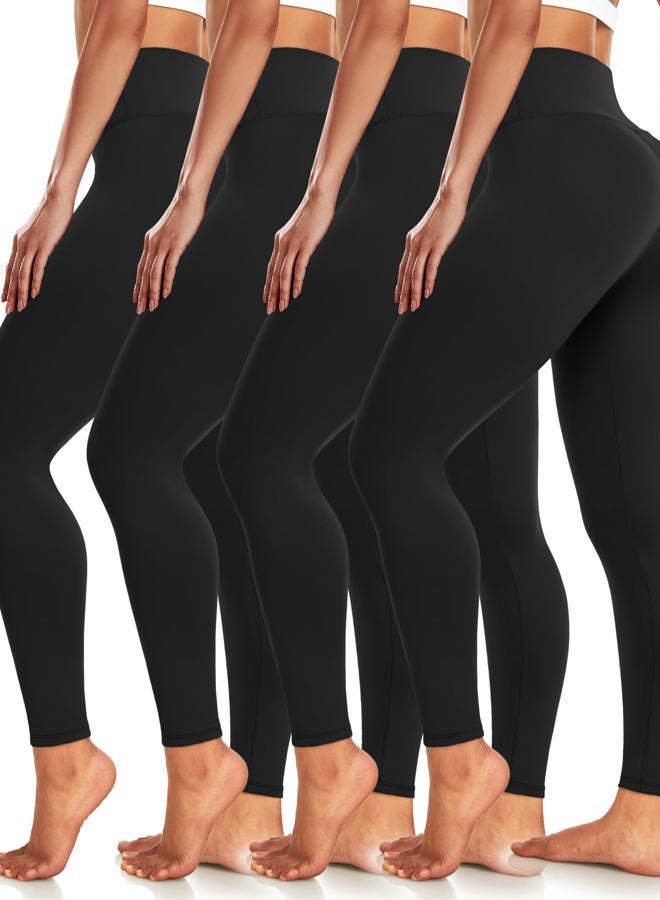 MoreFeel 4 Pack High Waisted Leggings for Women-Tummy Control Athletic Womens Running Cycling Yoga Workout Pants, 4 Pack Black, Large-X-Large - Image 1