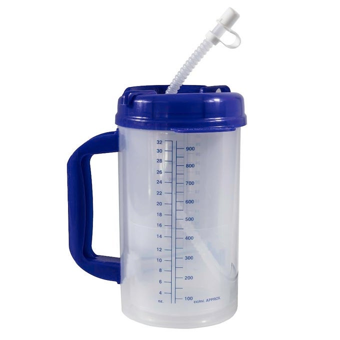HOSPITAL CARAFE INSULATED DOUBLEWALLED WATER TRACKING THERMOS 32 OZ CAPACITY HOT AND COLD REFILLABLE WATER BOTTLE WITH FLEXIBLE STRAW AND POURINGSIPPING SPOUT 1