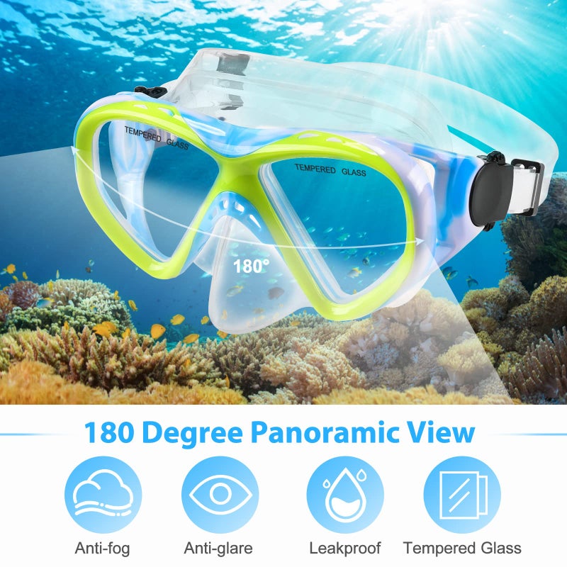 ACQCES Kids Snorkel Set Dry Top Snorkeling Gear for Kids Youth Boys Girls Junior Age 5-15,Tempered Glass Swimming Diving Mask and Snorkel Set 180 Degree Panoramic View (Blue) - Image 3