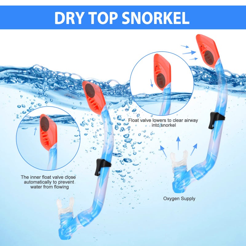 ACQCES Kids Snorkel Set Dry Top Snorkeling Gear for Kids Youth Boys Girls Junior Age 5-15,Tempered Glass Swimming Diving Mask and Snorkel Set 180 Degree Panoramic View (Blue) - Image 5