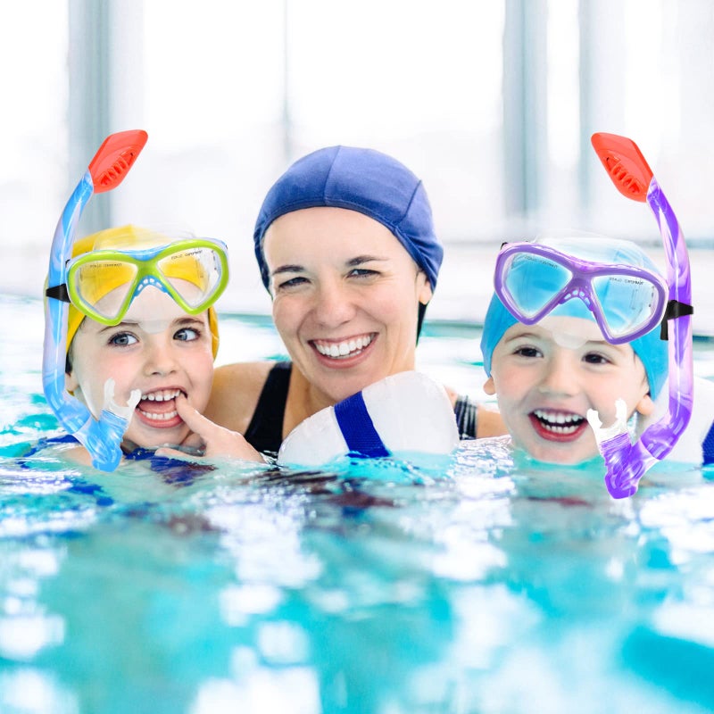 ACQCES Kids Snorkel Set Dry Top Snorkeling Gear for Kids Youth Boys Girls Junior Age 5-15,Tempered Glass Swimming Diving Mask and Snorkel Set 180 Degree Panoramic View (Blue) - Image 2