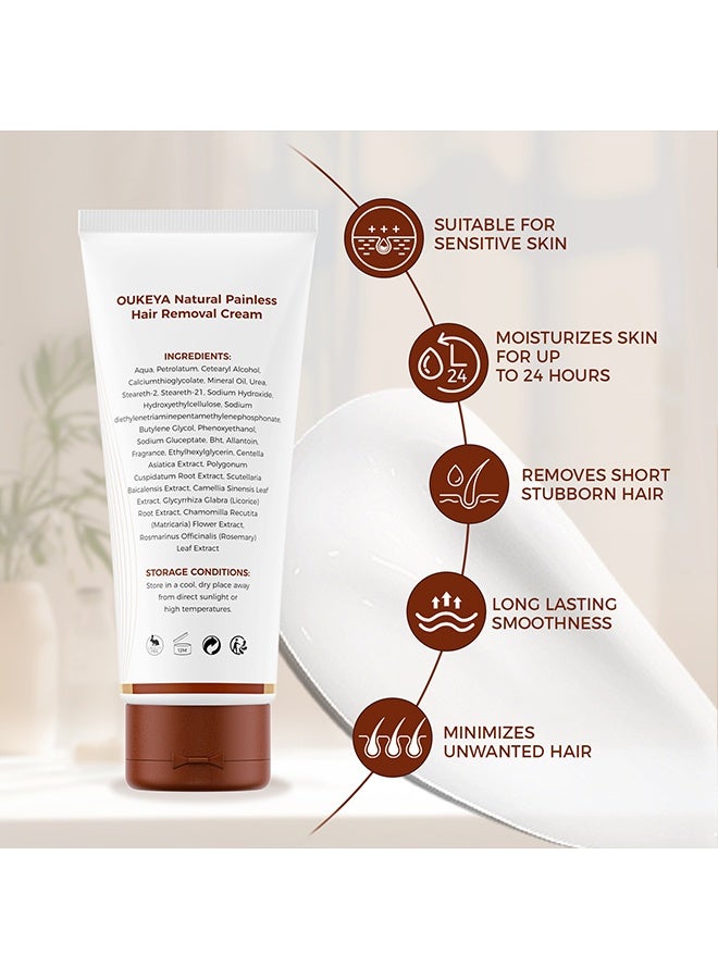 OUKEYA Hair Removal Cream,Hair Removal Cream for Women & Men Sensitive Skin,Natural Extracts, Depilatory Cream for  Line Legs Arms, Dermatologically Tested Painless Hair Remove Gel - Image 2