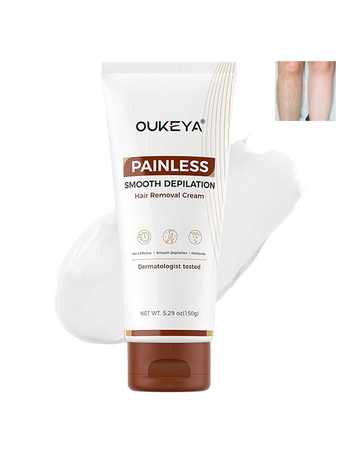 OUKEYA Hair Removal Cream,Hair Removal Cream for Women & Men Sensitive Skin,Natural Extracts, Depilatory Cream for  Line Legs Arms, Dermatologically Tested Painless Hair Remove Gel - Image 1