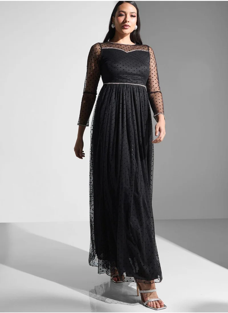 Golden Apple Ruffle Detailed Mesh Dress