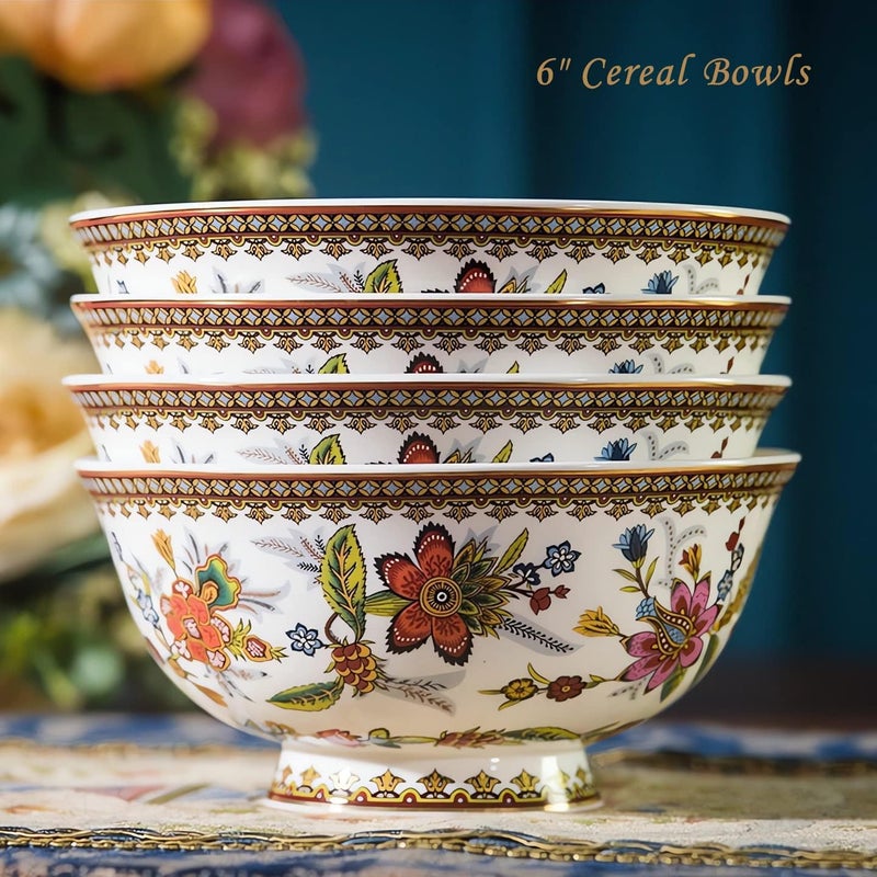 ACMLIFE 12Piece Fine China Dinnerware Sets French Embossed Dinnerware Set Service for 4 Scratch Resistant Vintage Plates and Bowls Sets with Gift Box - Image 3