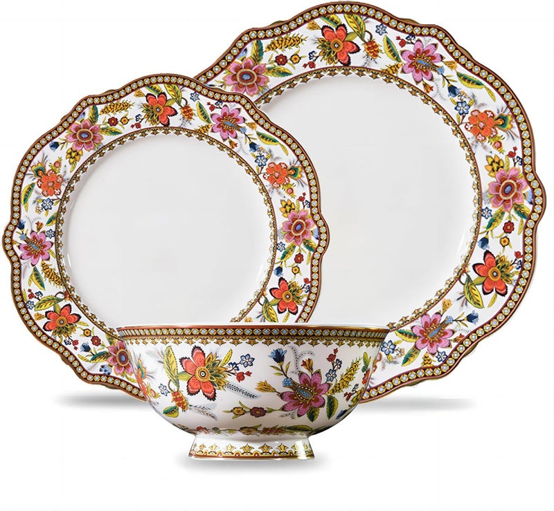 ACMLIFE 12Piece Fine China Dinnerware Sets French Embossed Dinnerware Set Service for 4 Scratch Resistant Vintage Plates and Bowls Sets with Gift Box - Image 1
