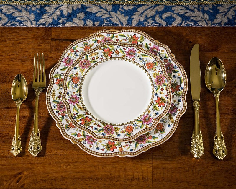 ACMLIFE 12Piece Fine China Dinnerware Sets French Embossed Dinnerware Set Service for 4 Scratch Resistant Vintage Plates and Bowls Sets with Gift Box - Image 2