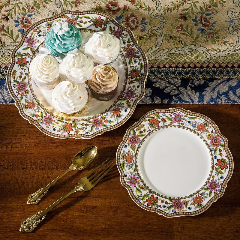 ACMLIFE 12Piece Fine China Dinnerware Sets French Embossed Dinnerware Set Service for 4 Scratch Resistant Vintage Plates and Bowls Sets with Gift Box - Image 4
