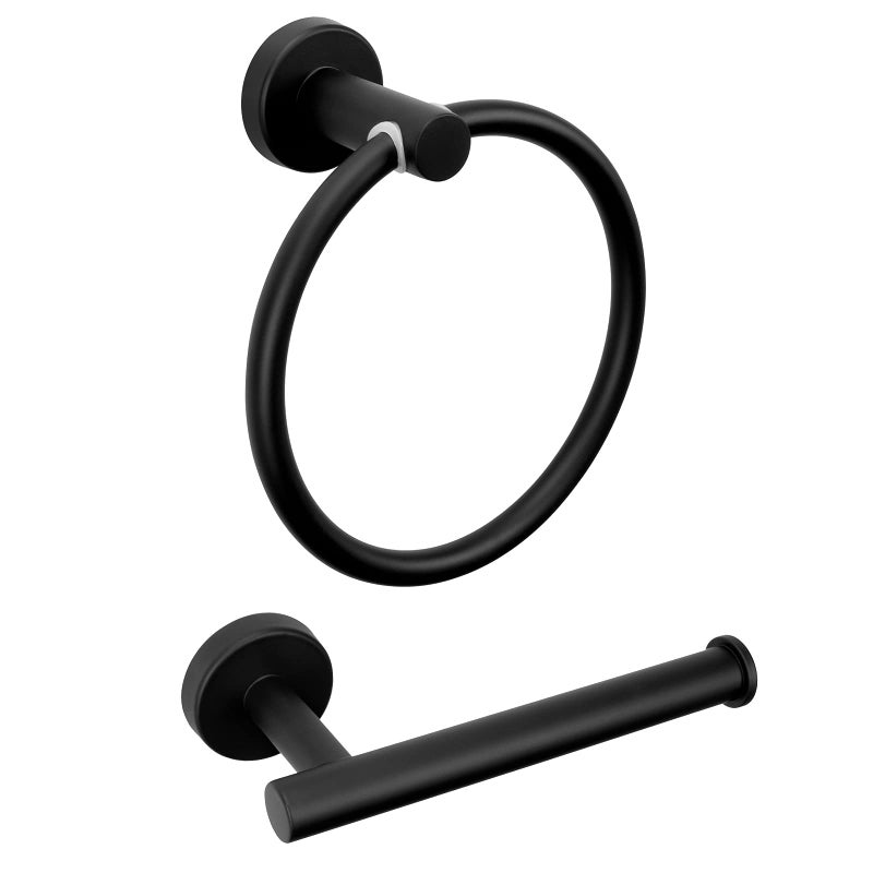 Siyzda Siyzda Bathroom Hardware Set 2 Pieces Towel Ring and Toilet Paper Holder 304 Stainless Steel Hand Towel Holder and Towel Hanger Wall Mounted Matte Black 