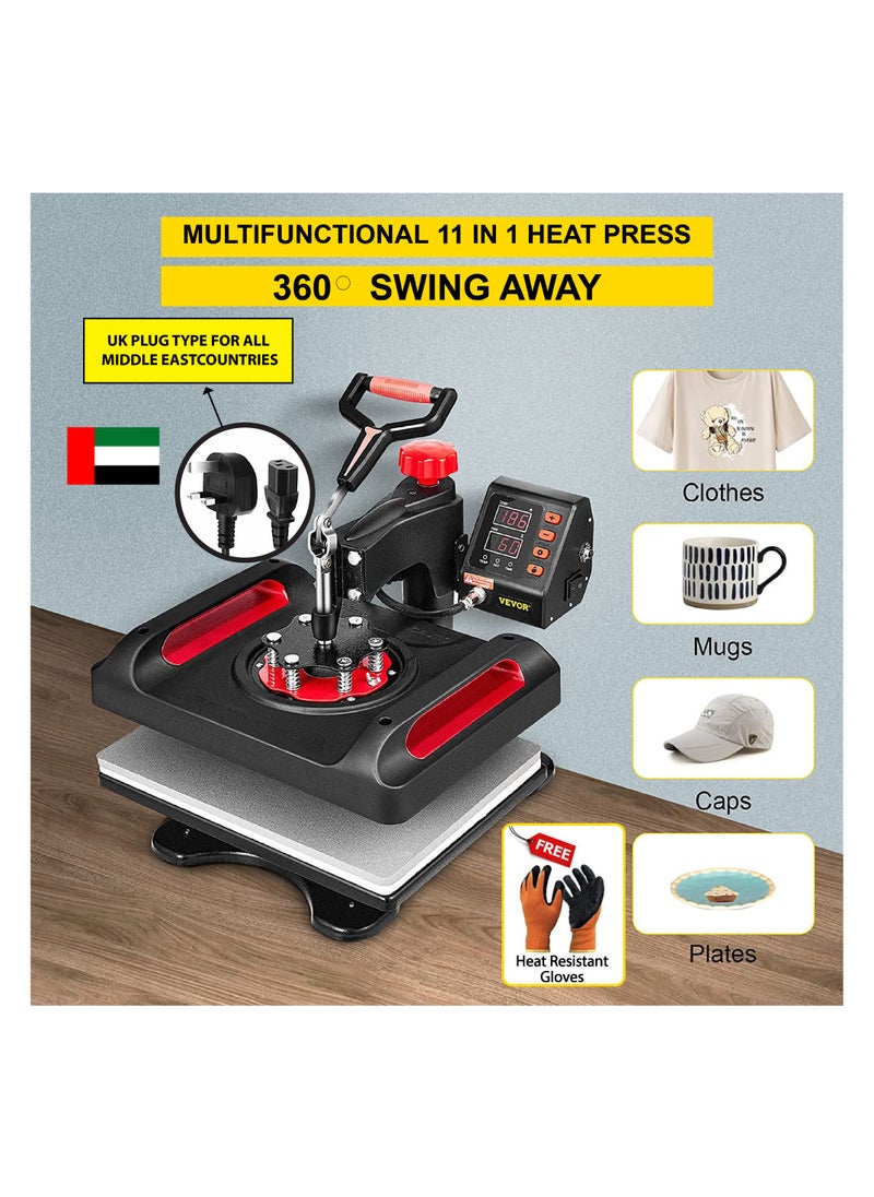 IMPRESOMATIC - 11-in-1 Heat Press Machine-Multifunction Heat Transfer Sublimation Swing Away Machine With 360° Rotation For T-Shirts,Mugs,Hats,Plates With Heat Resistant Gloves - Image 1
