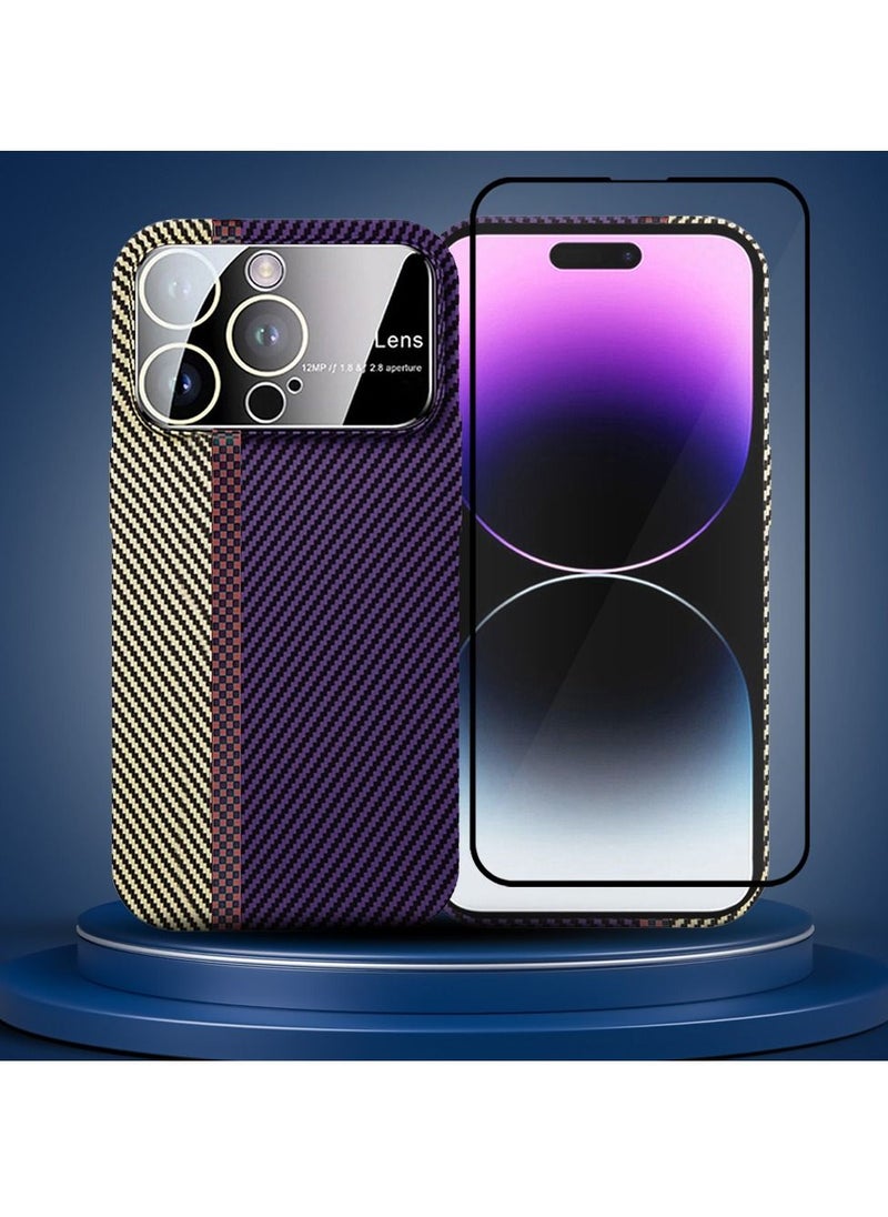 CATANES - 2 Packs Of iPhone 14 Pro Max Carbon Case Large Window Camera Protection and Screen Protector Unique Design Mixed Amazing Color Aramid Carbon Fiber Phone Case White Blue - Image 1