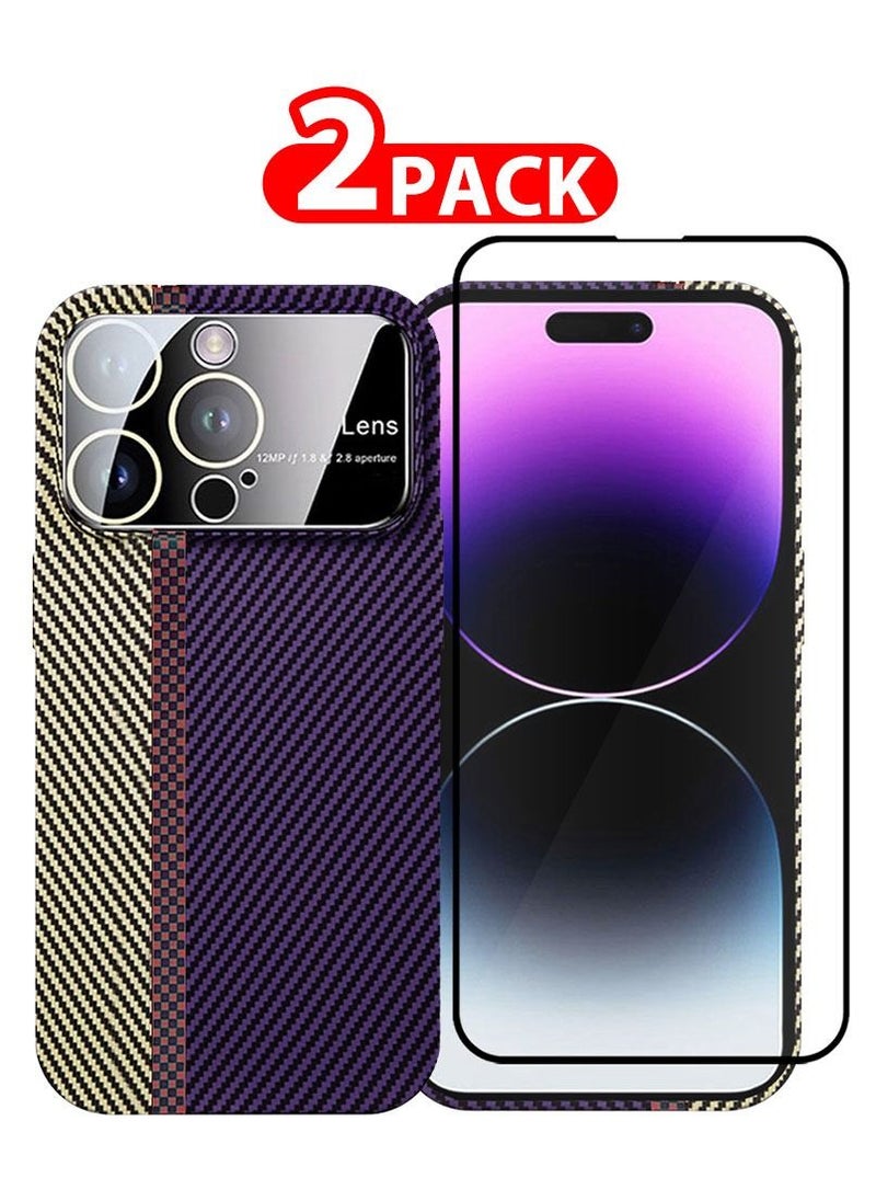 CATANES - 2 Packs Of iPhone 14 Pro Max Carbon Case Large Window Camera Protection and Screen Protector Unique Design Mixed Amazing Color Aramid Carbon Fiber Phone Case White Blue - Image 1