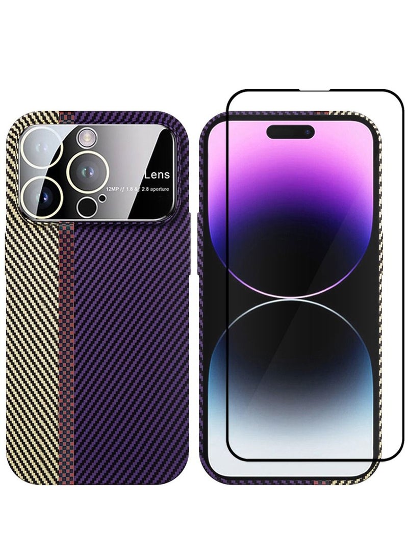 CATANES - 2 Packs Of iPhone 14 Pro Max Carbon Case Large Window Camera Protection and Screen Protector Unique Design Mixed Amazing Color Aramid Carbon Fiber Phone Case White Blue - Image 1