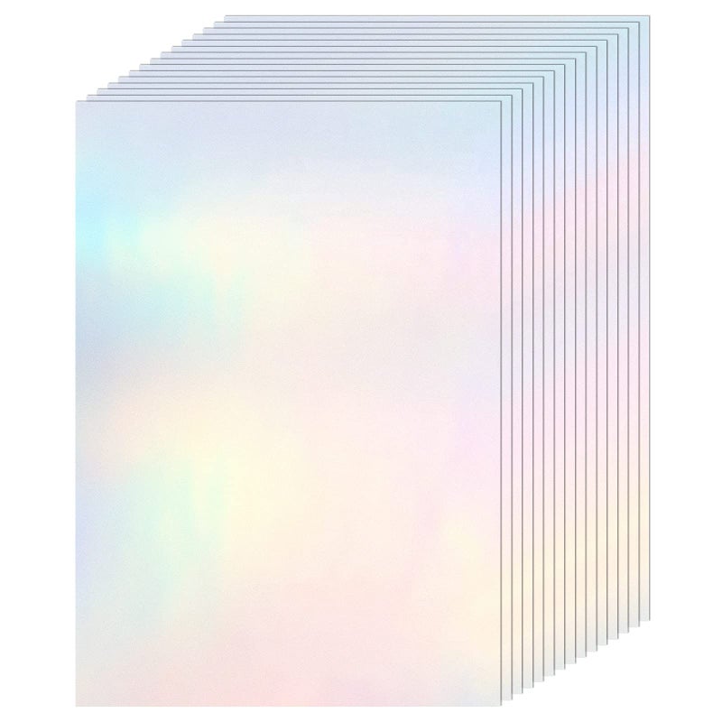 Clabby 36 Sheets Holographic Sticker Paper A4 Vinyl Holographic Laminate Sheets Self Adhesive Waterproof Transparent Film, 11.7 x 8.3 inches(Colorful) - Image 1